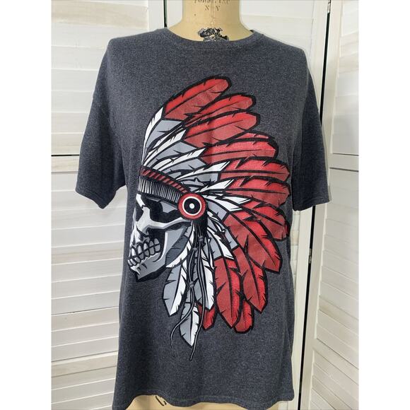 Vintage HardTen Clothing Graphic T-Shirt Gray Native American Headdress Large - Picture 1 of 6